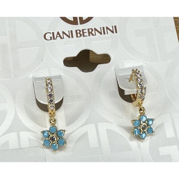 Gold Vermeil Flower Drop Earrings CZ Style Chic Elegant Floral Fashion Mini NWT - Picture 7 of 8